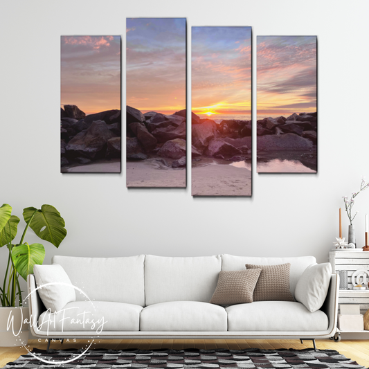 Sunset Beach View 4 Piece Canvas